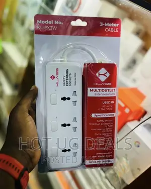3 Way Heavy Duty Safety Extension Cable - White