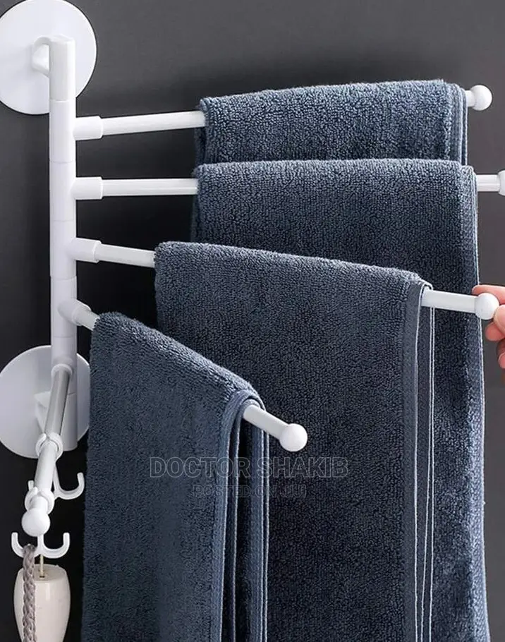 Wall Mount Towel Holder Swing Out Rack 5-Bar Hanger Stand