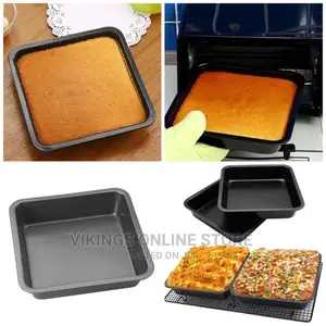 24cm Nonstick Square Cake Baking Pan Mould Tray, Black