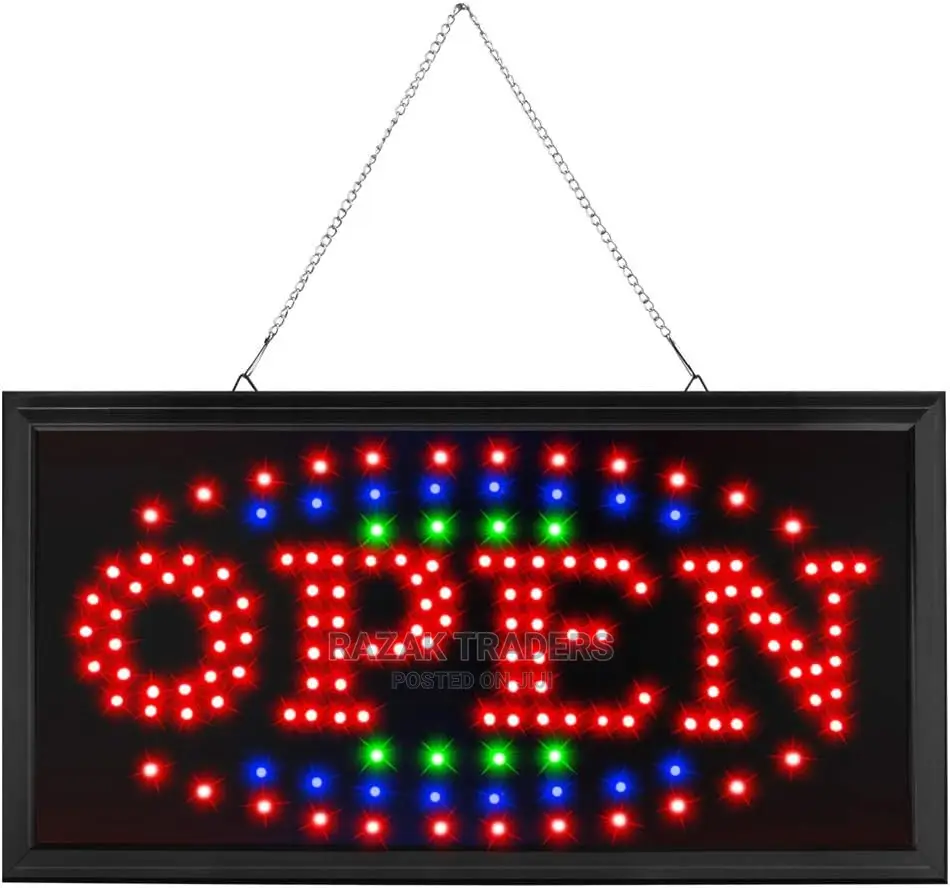 Led Open Sign for Business With a Hanging Metal Chain