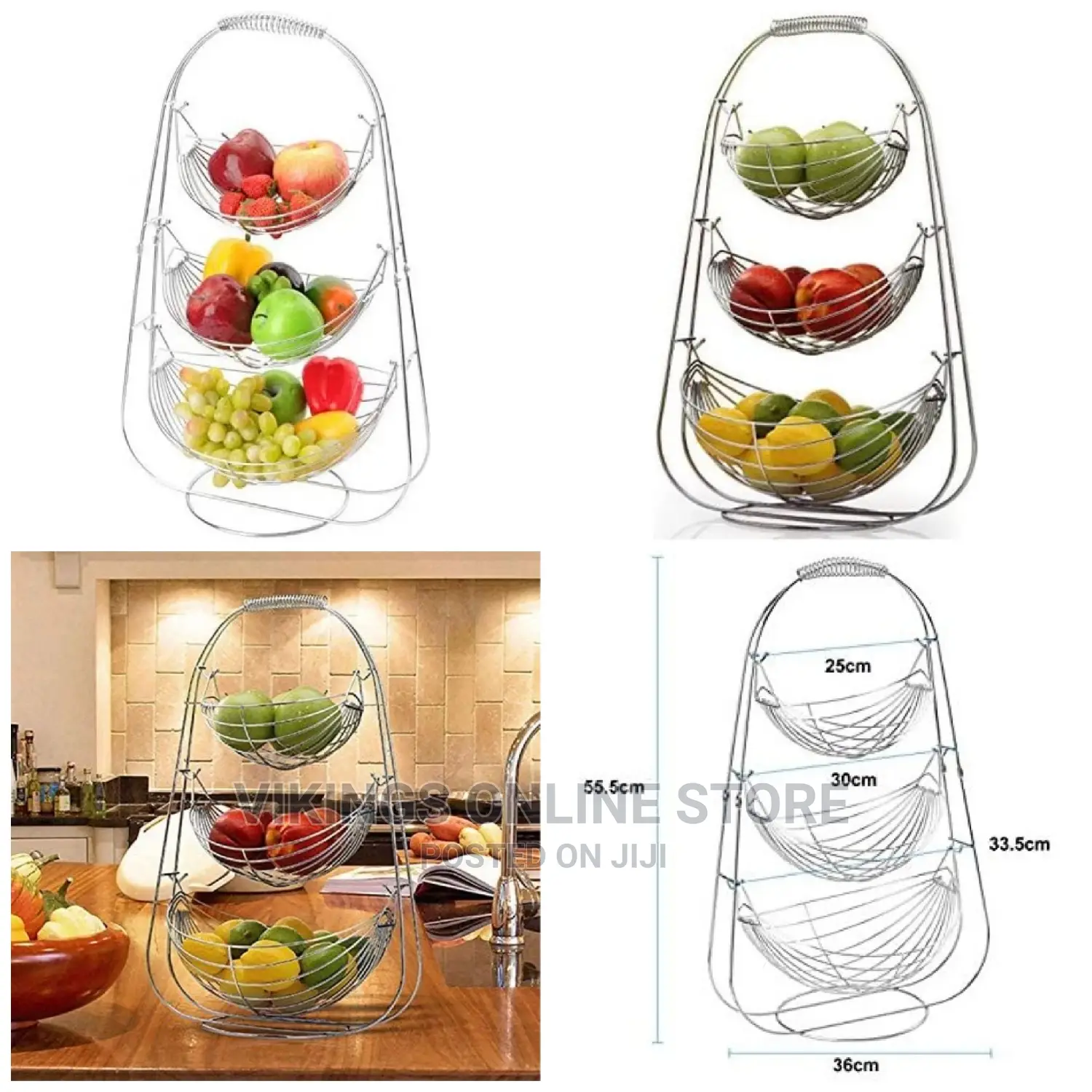 3 Tier Stainless Steel Fruit Bowl Storage Basket Rack