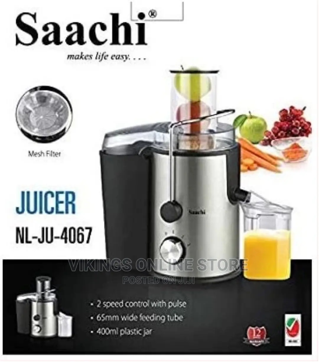 Saachi 2-Speed Electric Juicer Blender Extractor – Silver