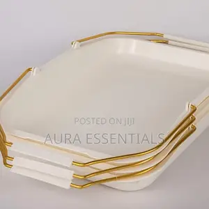 Plastic Rectangular Bread Tray With Metallic Golden Handle