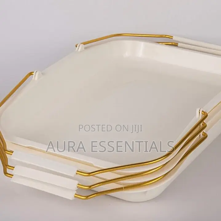 Plastic Rectangular Bread Tray With Metallic Golden Handle