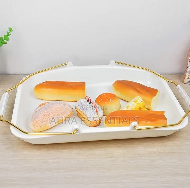 Plastic Rectangular Bread Tray With Metallic Golden Handle