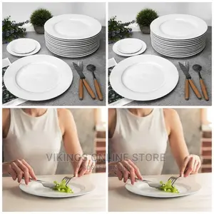 10 Inch 12-Piece Salad, Dessert Dinner Serving Plates-White
