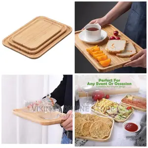 3 Piece Bamboo Wood Tea Food Serving Trays Plates – Brown