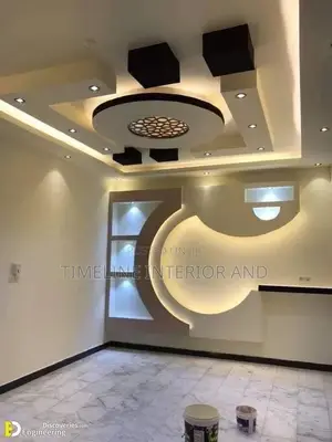 Warm Light Gypsum Ceiling and Tv Unit Wall