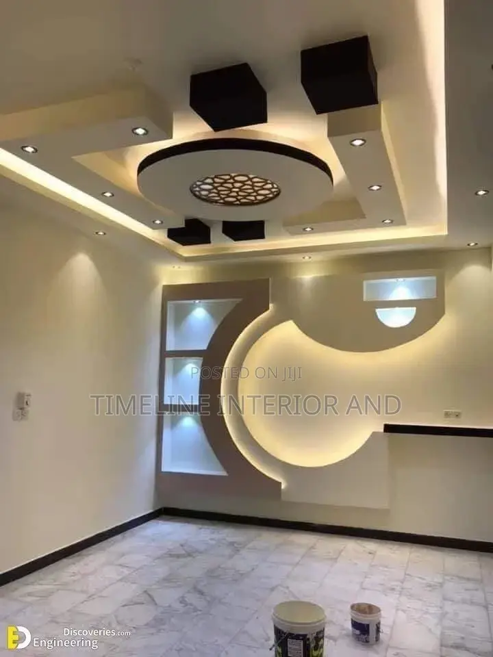 Warm Light Gypsum Ceiling and Tv Unit Wall
