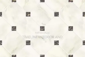 Floor White TILES With Brownish Strips.