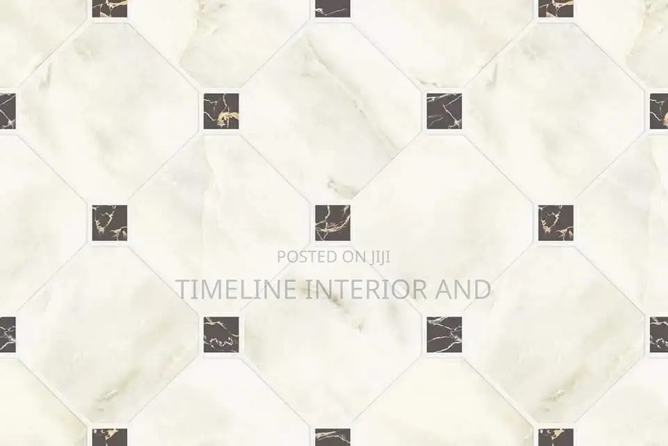 Floor White TILES With Brownish Strips.