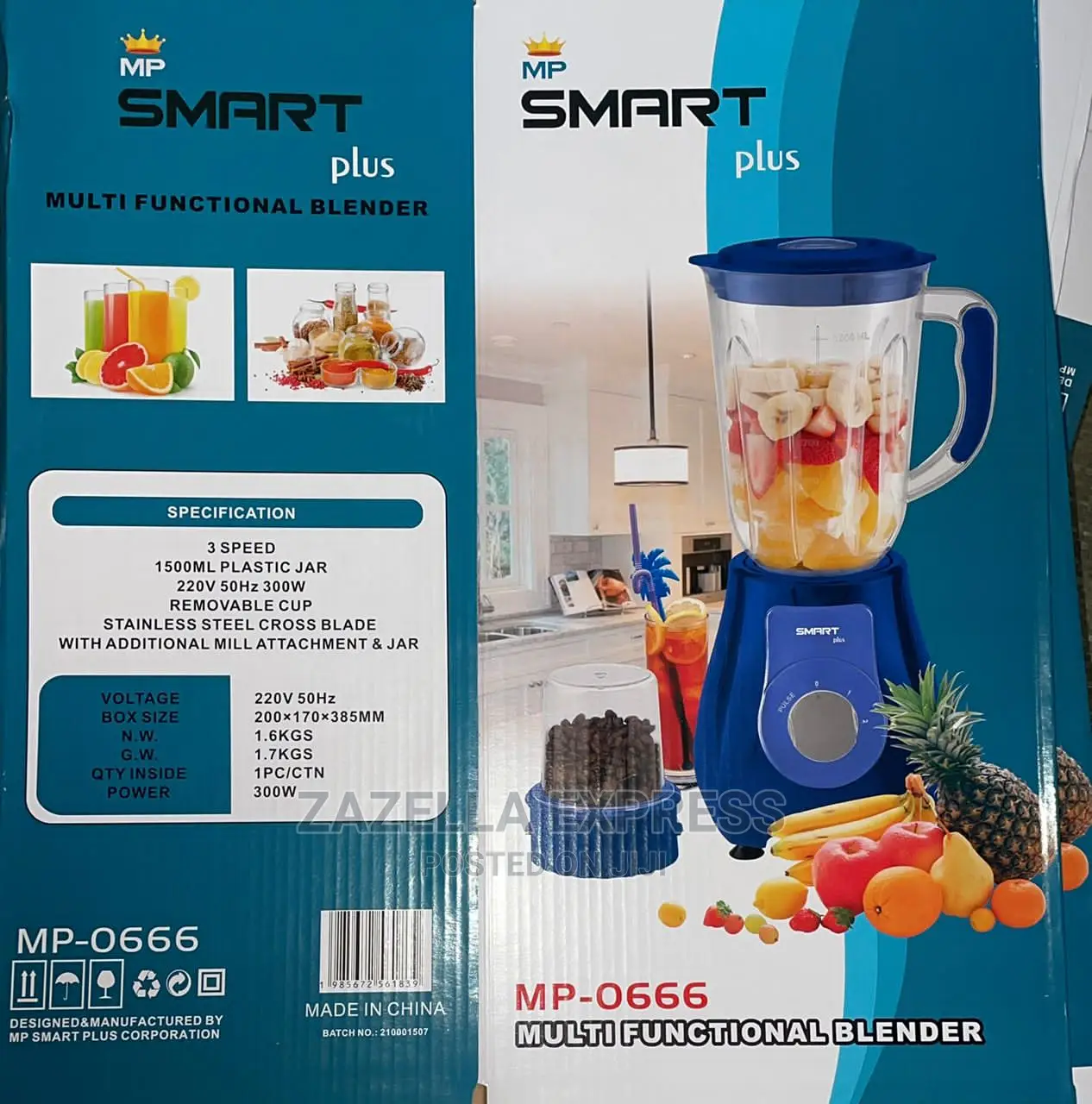Smartplus Powerful 2 in 1 Multifunctional Blender – Blue