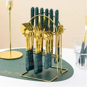 24pcs Gold Cutlery (Forks,Spoons Knieves) With Stand-