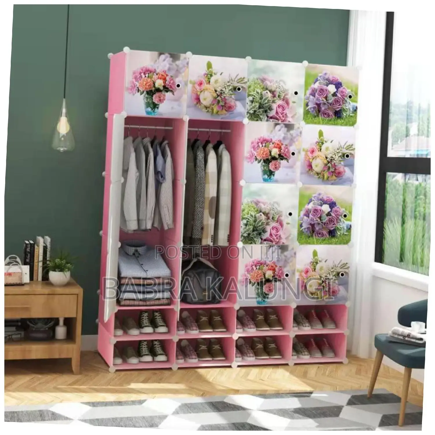 Plastic 4 Column Pink Wardrobe