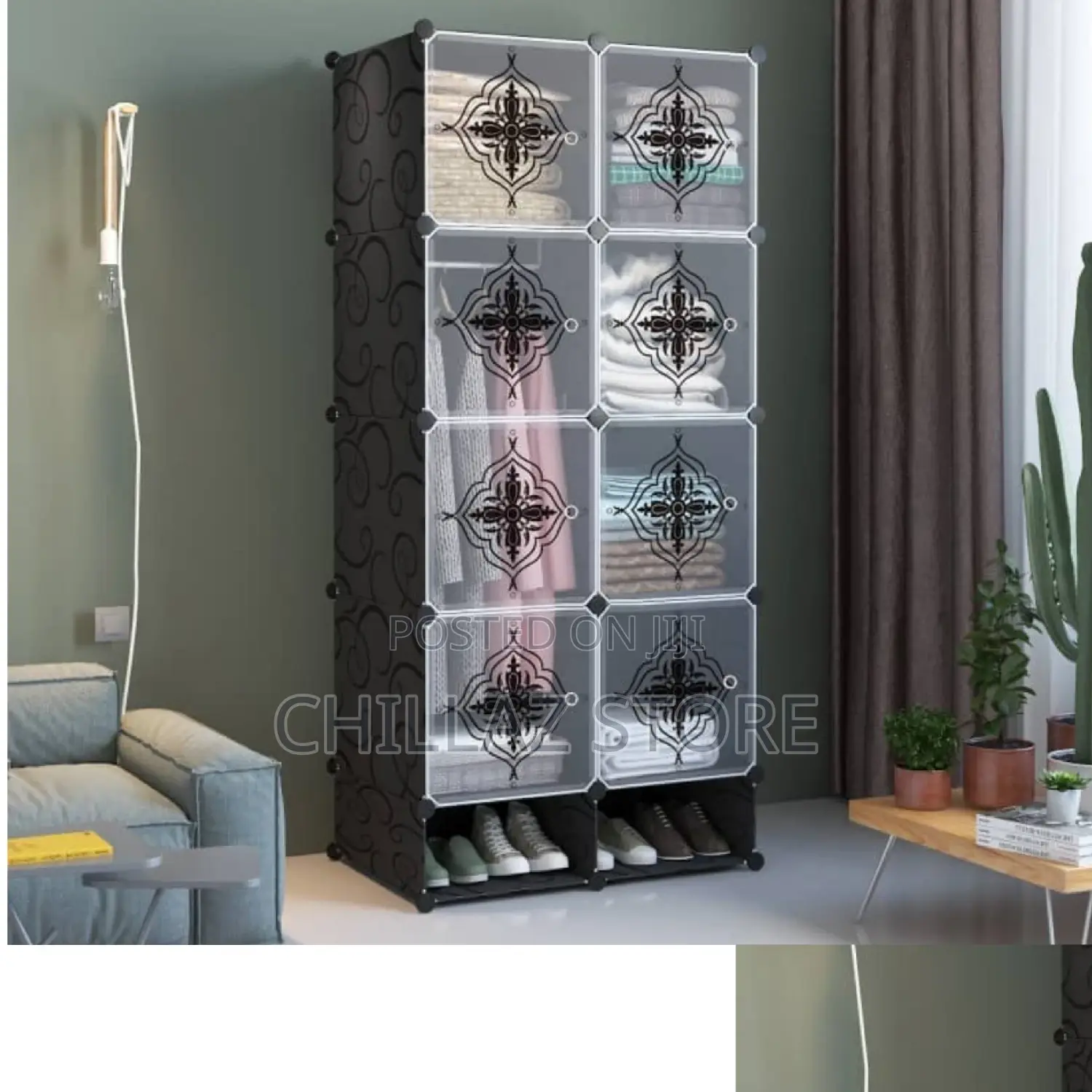 2 Columns Plastic Transparent Wardrobe.