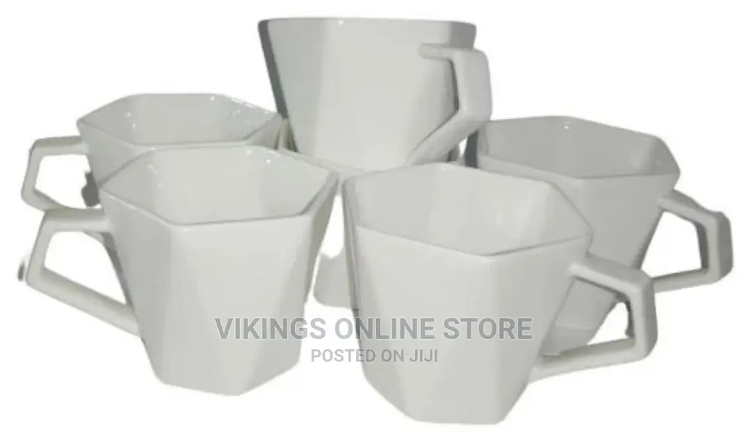 6 Pieces of Hexagonal Tea Coffee Mugs Cups-White