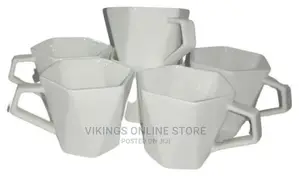 6 Pieces of Hexagonal Tea Coffee Mugs Cups-White