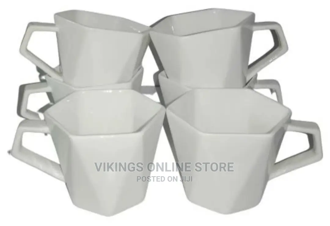 6 Pieces of Hexagonal Tea Coffee Mugs Cups-White