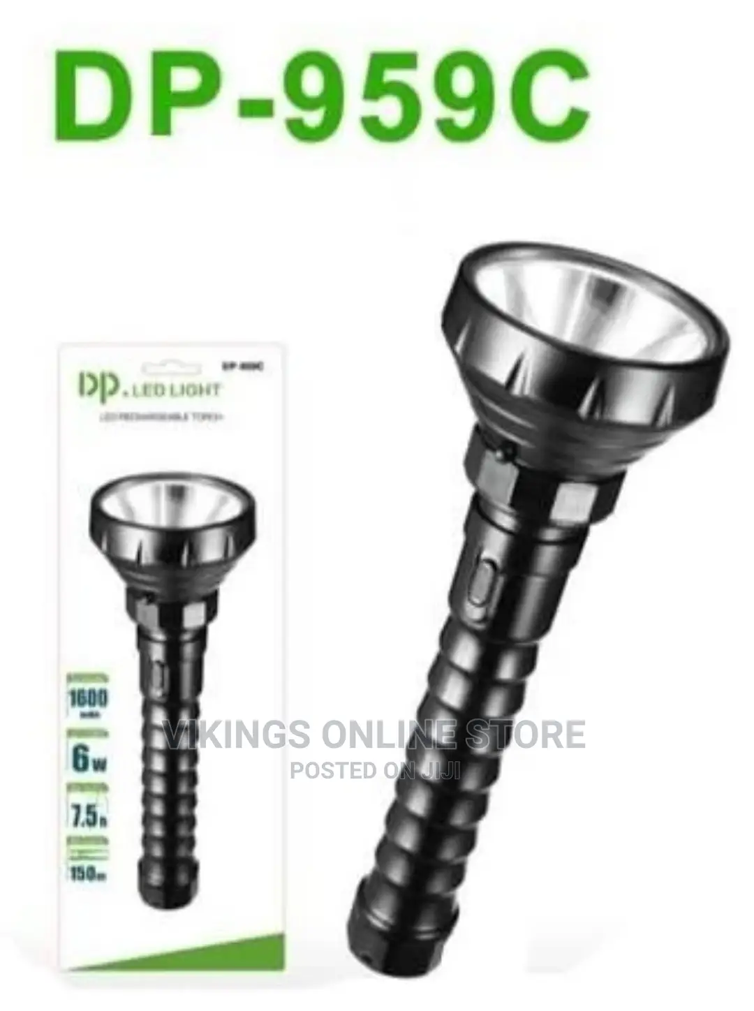 DP LED Rechargeable Torch Flashlight – Black