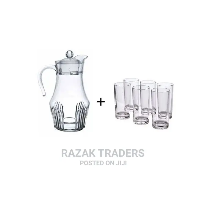 6 Drinking Glasses Plus 1 Glass Jug-Transparent