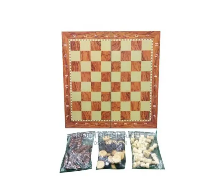 3 in 1 Foldable Wooden Draft, Chess and Backgammon