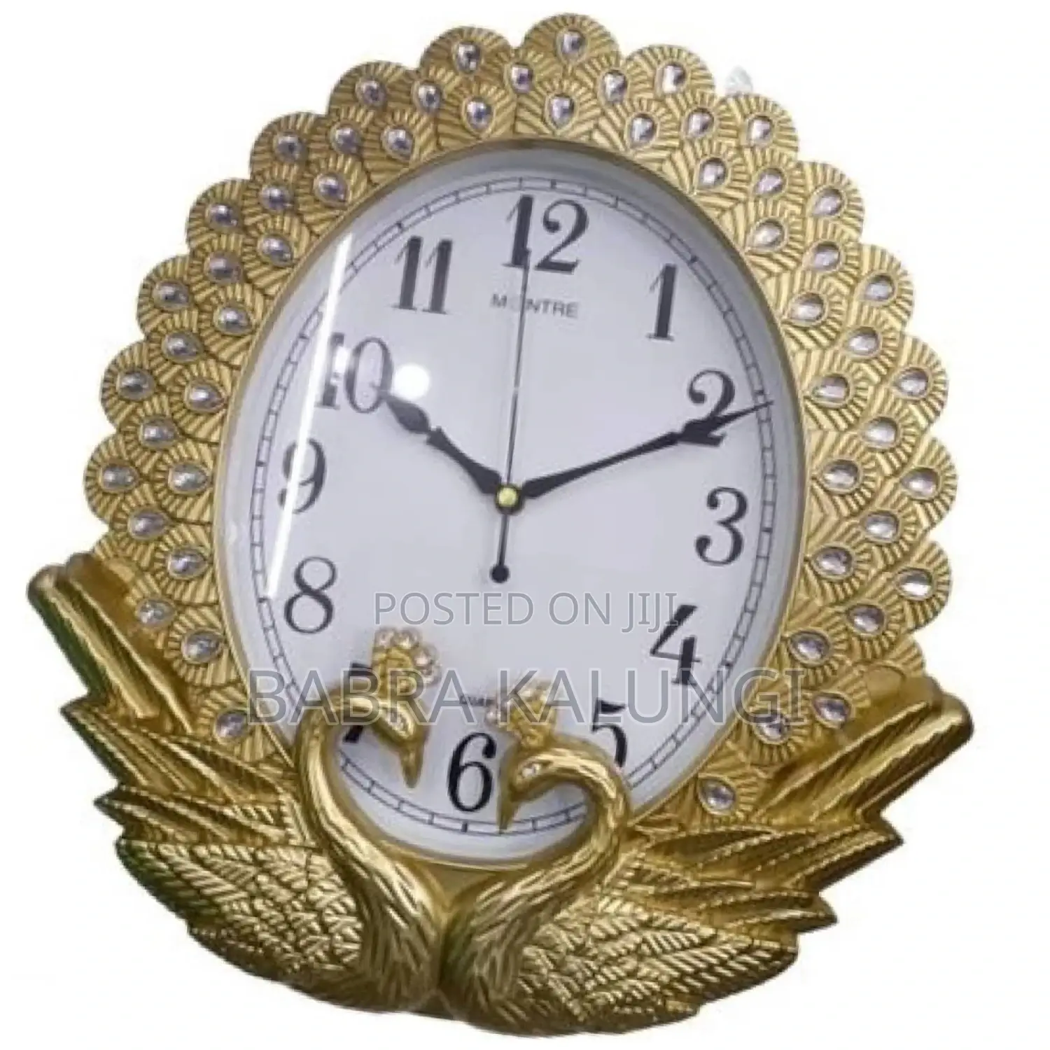 Silent Non Ticking Peacock Stylist Wall Clock _ Gold