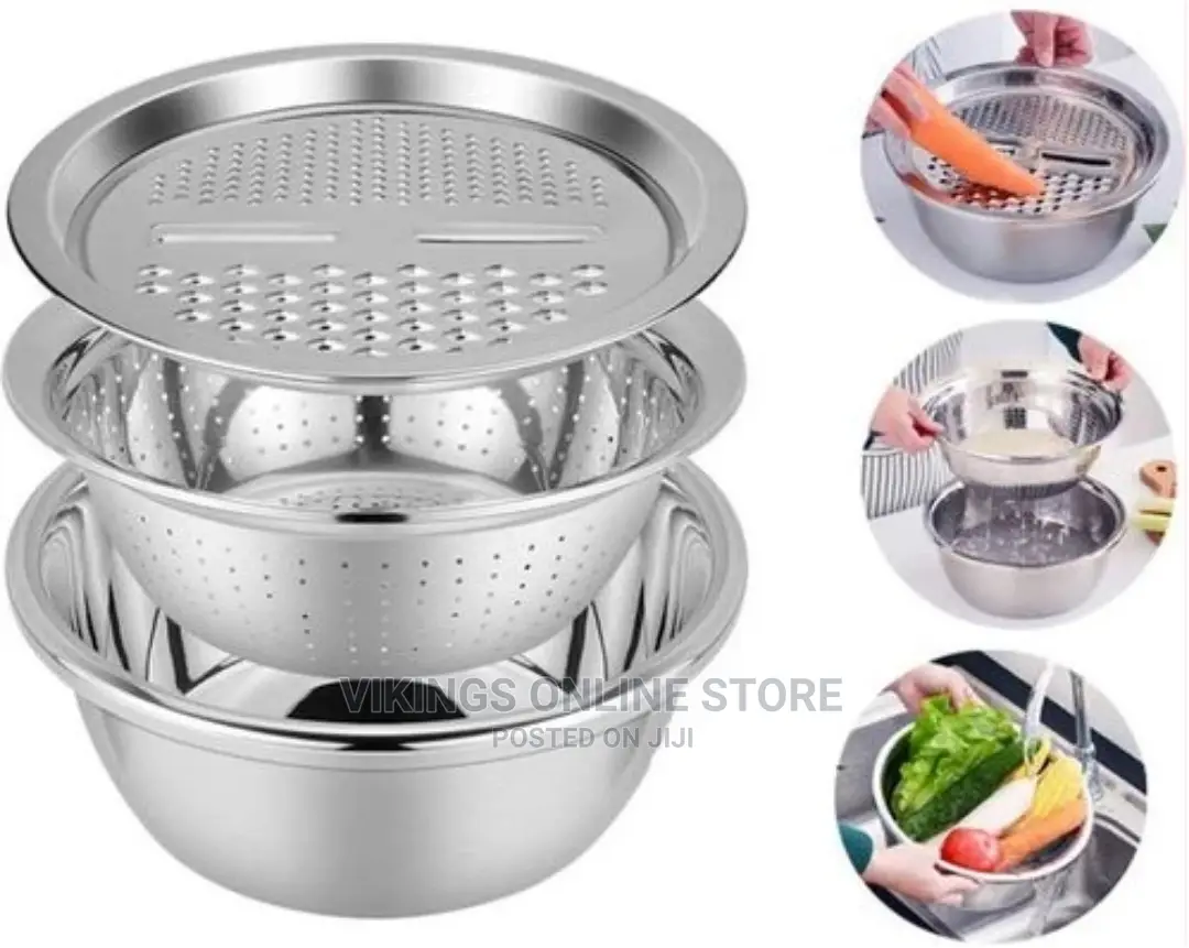 3 In1 Colander Basin, Grater Strainer Rice Drain Basket