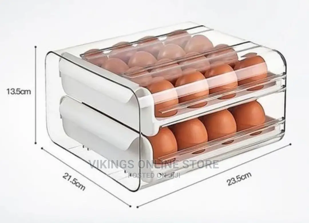 32 Eggs Tray Storage Box Double-Deck Drawer, White
