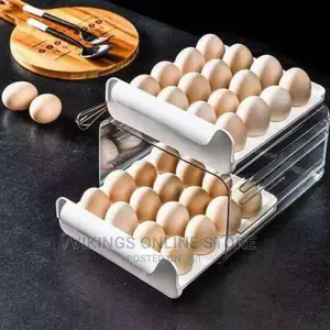 32 Eggs Tray Storage Box Double-Deck Drawer, White