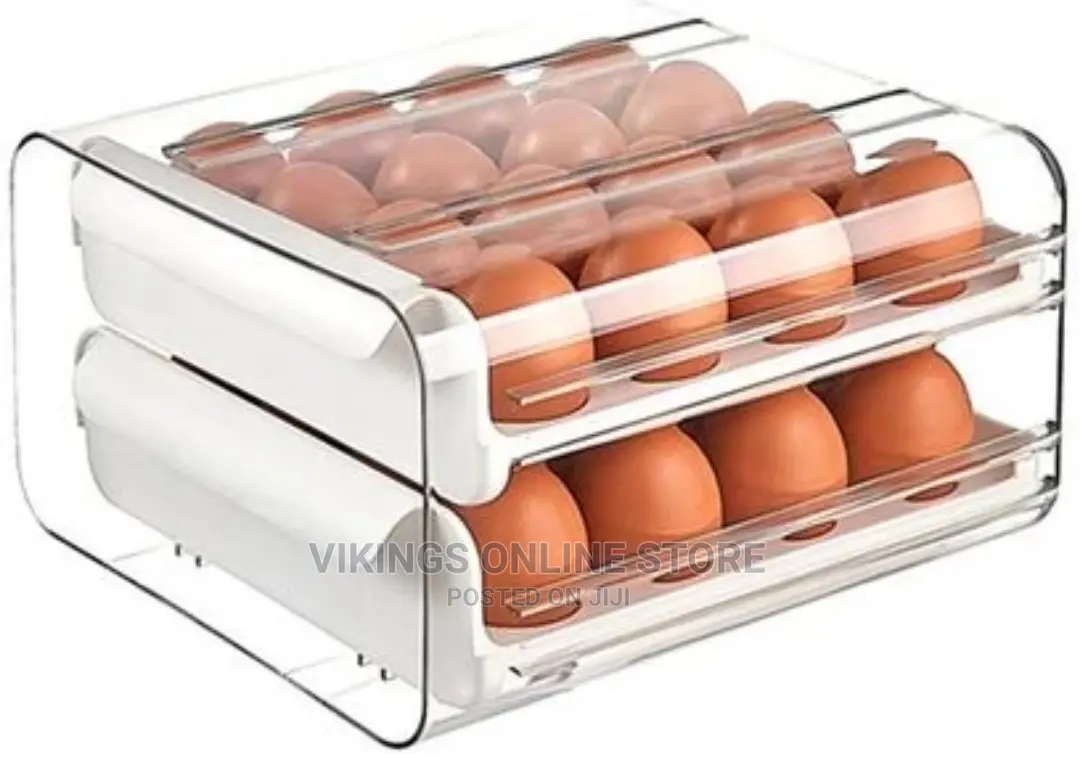 32 Eggs Tray Storage Box Double-Deck Drawer, White