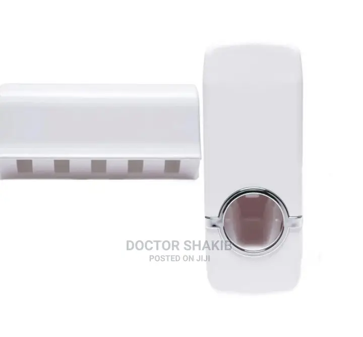 White Toothpaste Dispenser and Toothbrush Holder Set