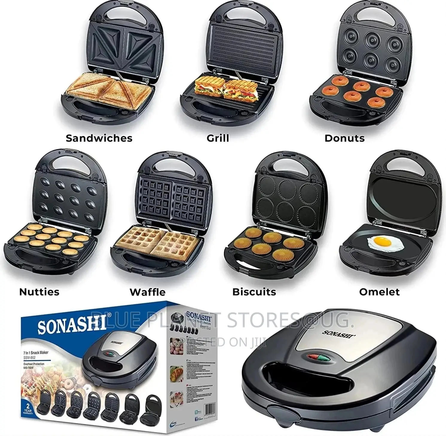 SONASHI 7-in-1 Multi Snack Makers \\ 640 - 760w \\ SSM-862