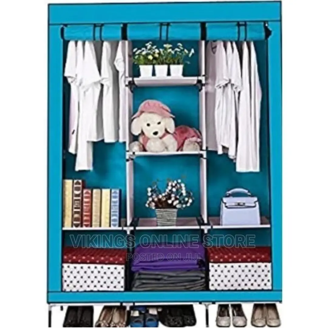 3 Column Cloth Frame Portable Wardrobe – Blue