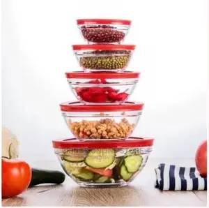 5pc Glass Cooking Bowls Red