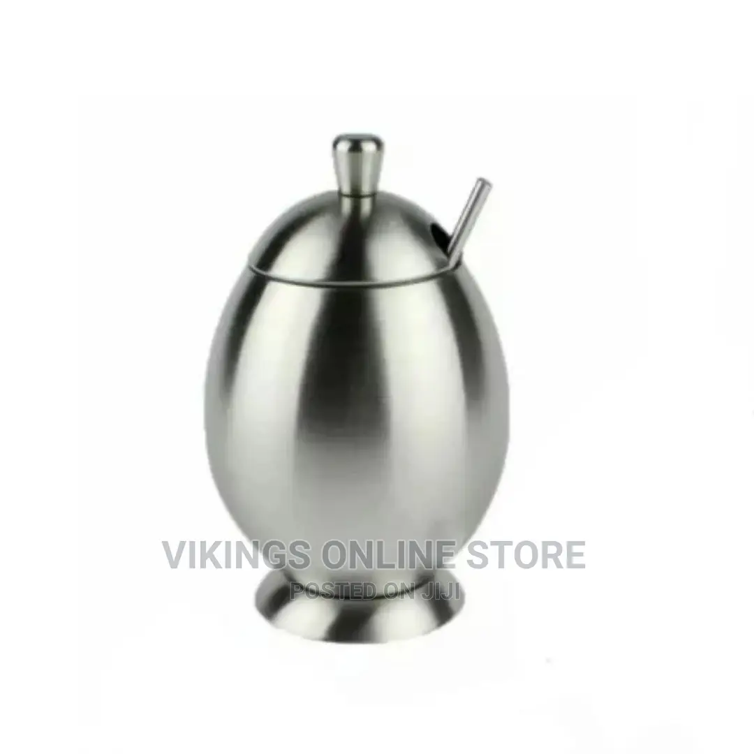 Egg Shaped Metallic Sugar Bowl Seasoning Pot With Spoon,
