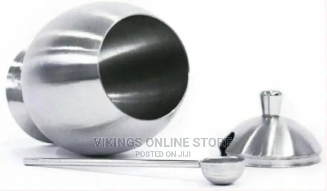 Egg Shaped Metallic Sugar Bowl Seasoning Pot With Spoon,