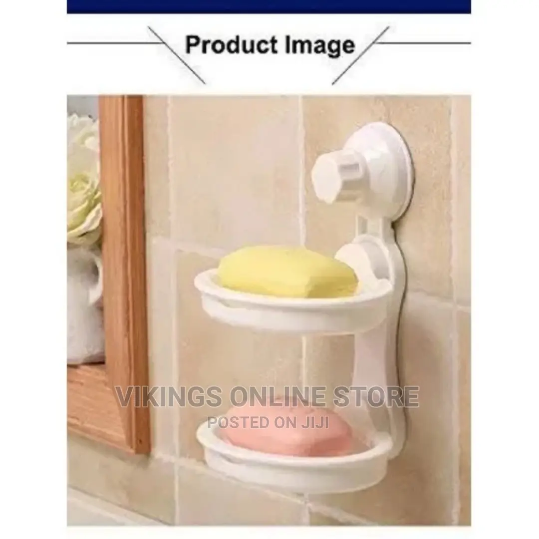 Double Layer Soap Dish Magic Suction Cup, White