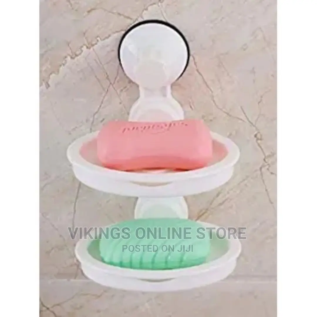 Double Layer Soap Dish Magic Suction Cup, White