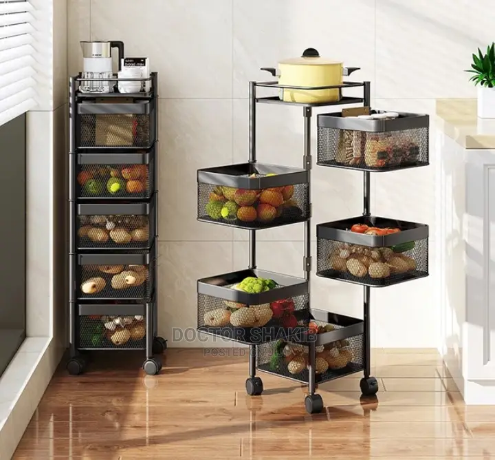 4 Layer Kitchen Storage Rotating Trolley