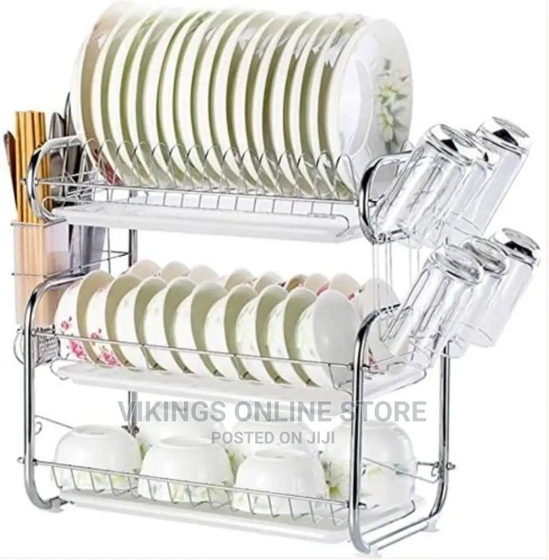 3 Tier Stainless Steel Dish Draining/Drying Rack – Silver