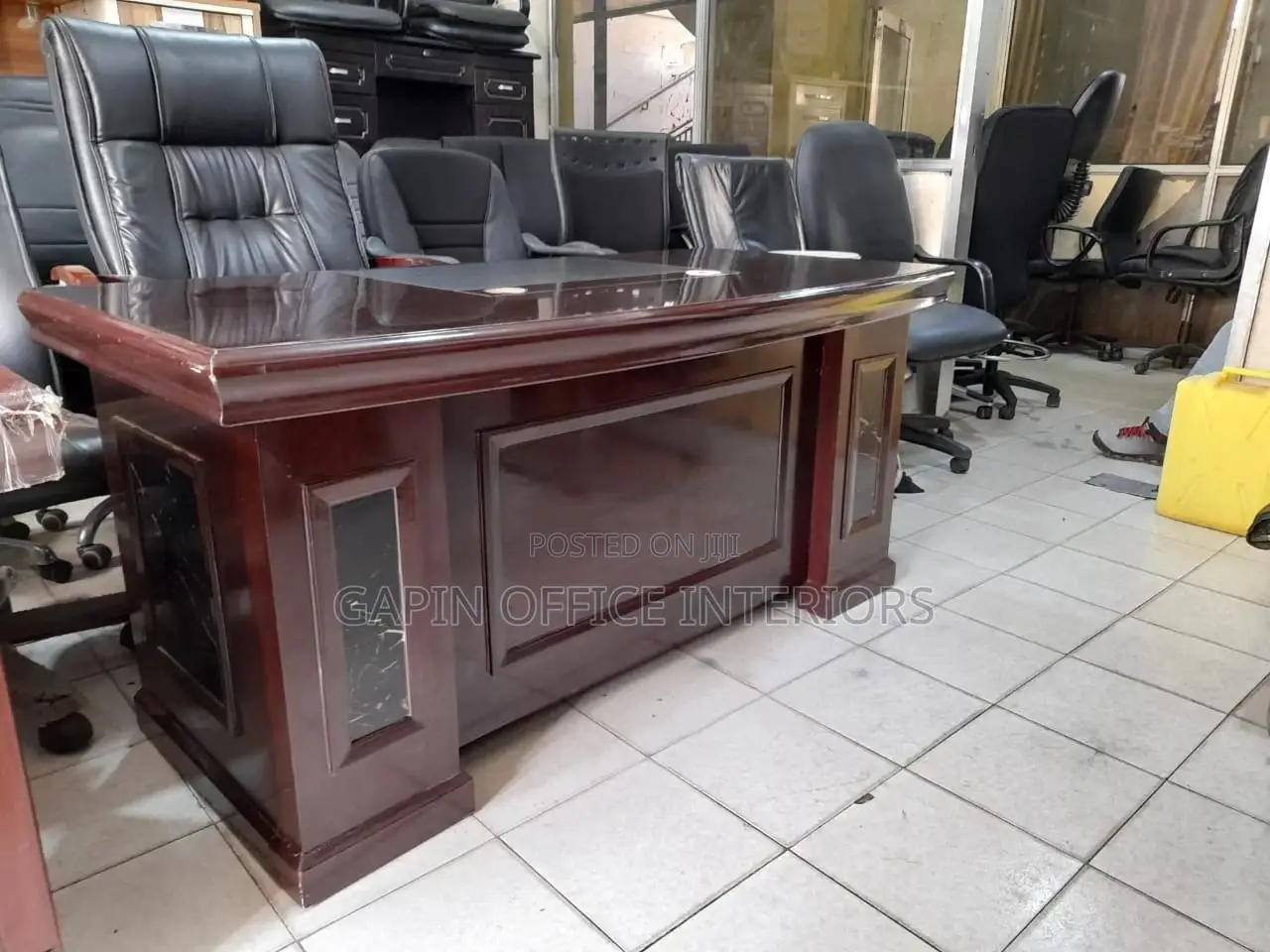 Brown Executive Table With L Extension and Moving Drawer