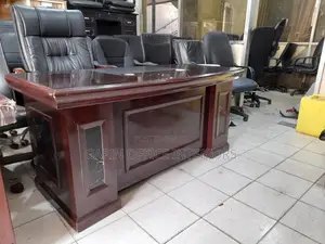 Brown Executive Table With L Extension and Moving Drawer
