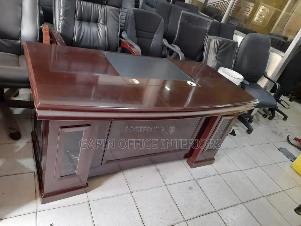 Brown Executive Table With L Extension and Moving Drawer