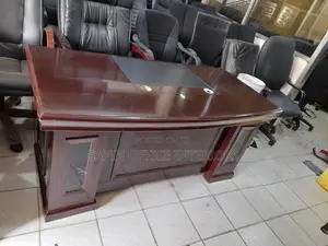 Brown Executive Table With L Extension and Moving Drawer