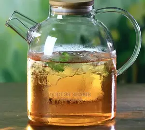 1800ml Glass Teapot Kettle, Whistle Infuser Bamboo Lid