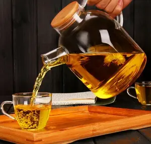 1800ml Glass Teapot Kettle, Whistle Infuser Bamboo Lid