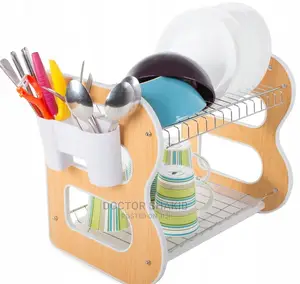 2-Tier Dish Rack With Spoon and Knife Pocket
