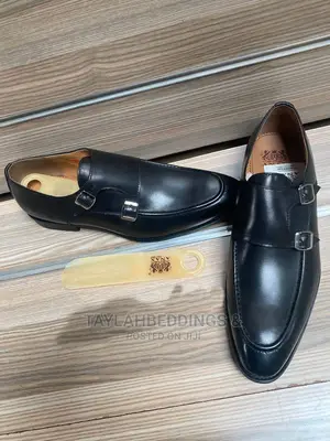 Black Real Leather Double Monk Shoes