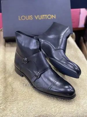 Mens Black Double Monk Strap Boot High Quality Pure Leather