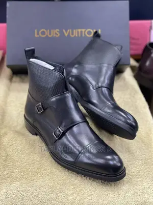 Mens Black Double Monk Strap Boot High Quality Pure Leather